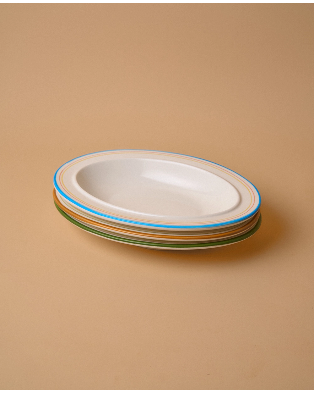 Color Rimmed Oval Ceramic Plate Set