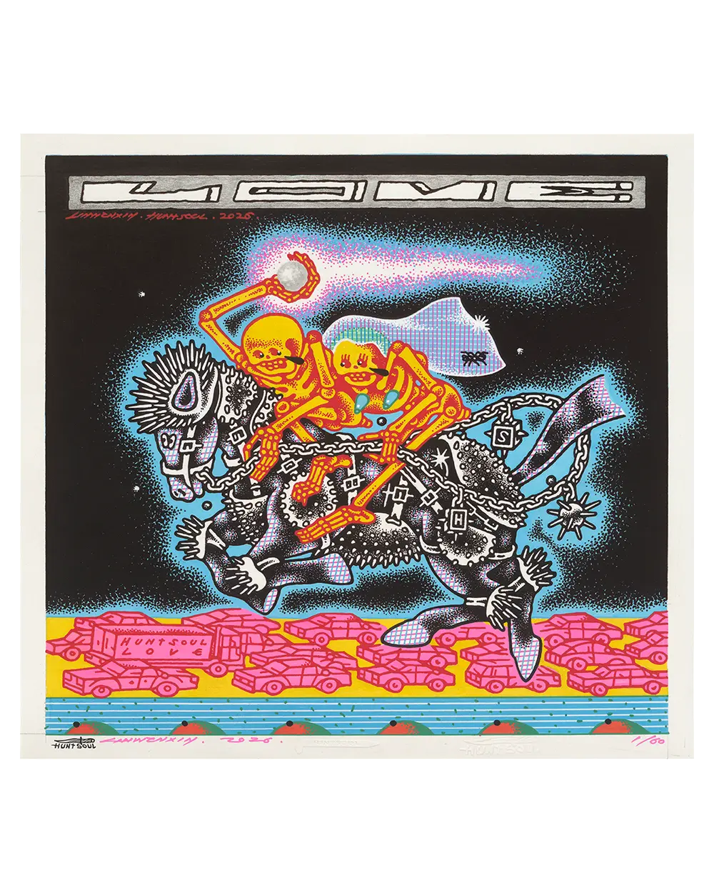 HUNTSOUL Becoming A Shooting Star skeleton dark fantasy pop art print - full view