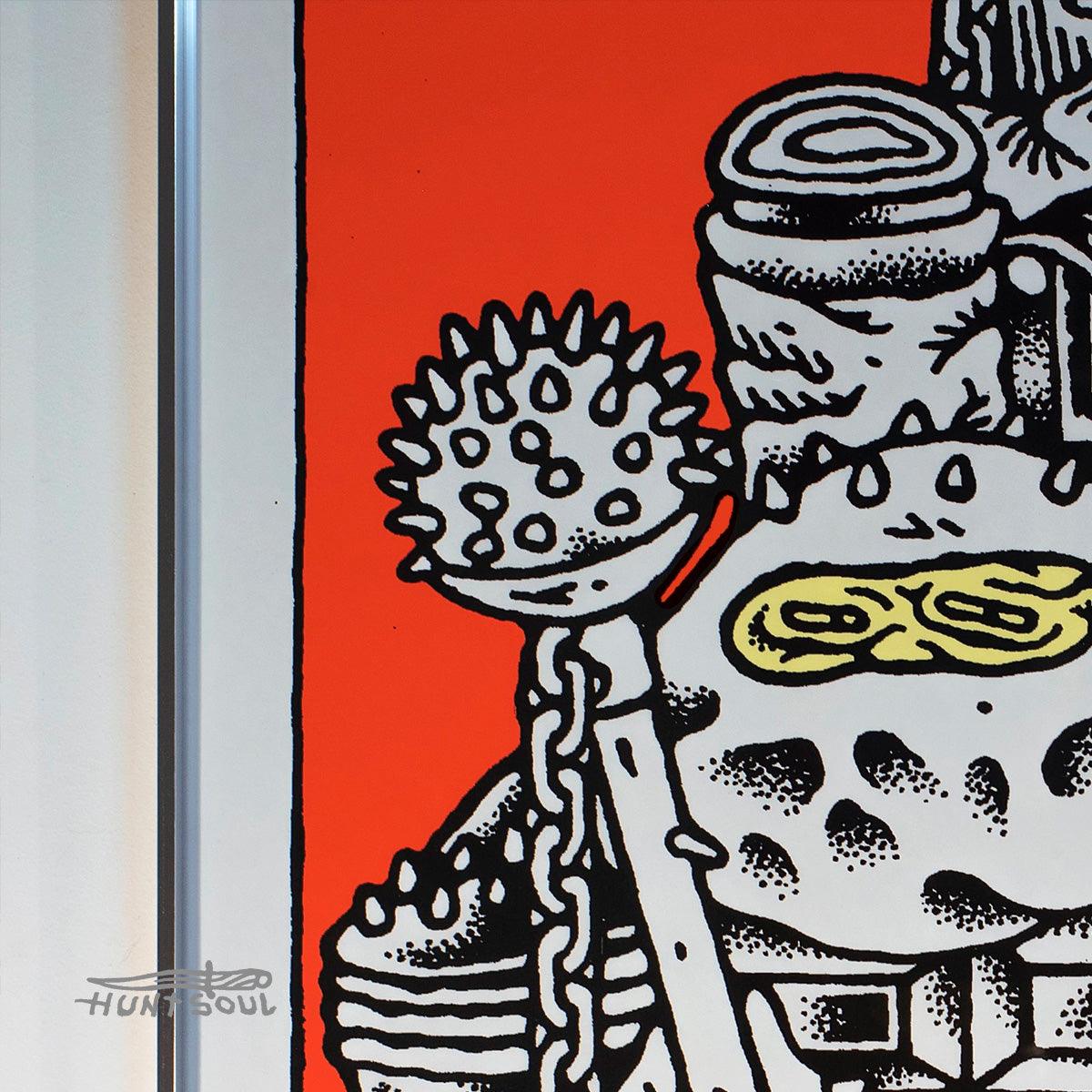 Close-up of Positive Suspect artwork showing facial ambiguity and texture
