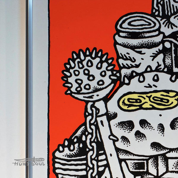 Close-up of Positive Suspect artwork showing facial ambiguity and texture
