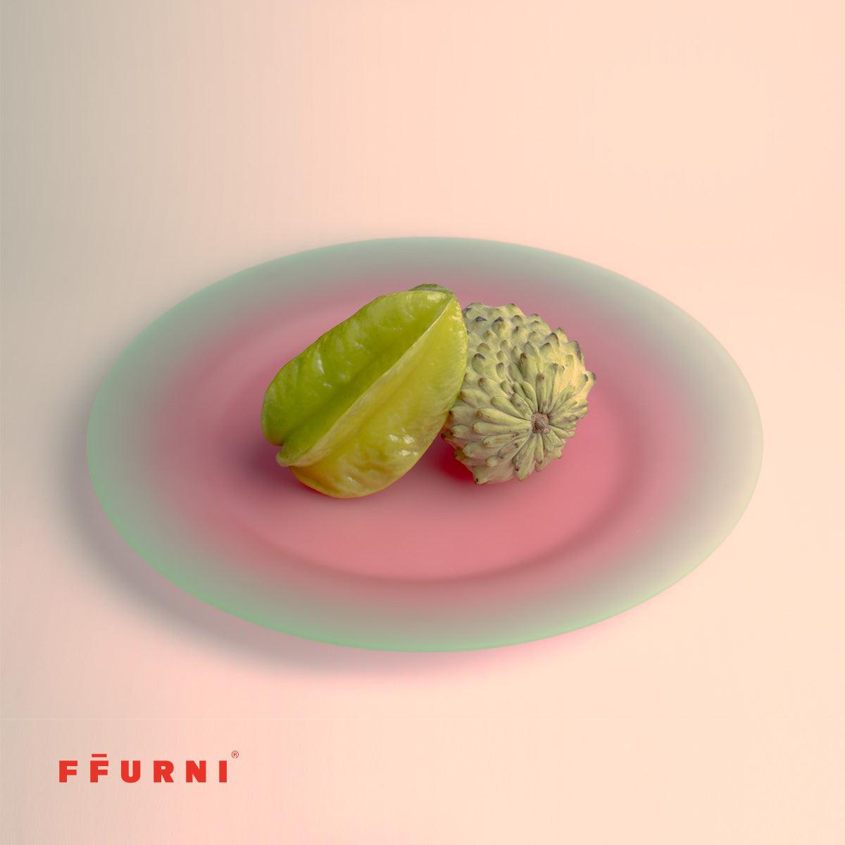 Mint green to pink frosted glass plate from the Shy Plates set by ffurni