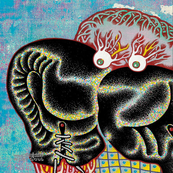 Close-up of defensive stance in surreal artwork The Fallen King
