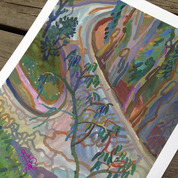 Close-up of vegetation and trail abstraction in The Mountain Ascent print
