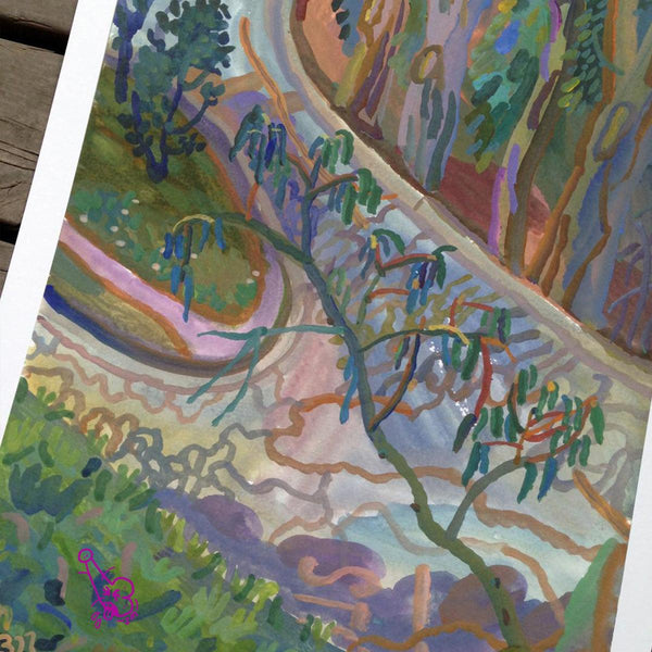 Close-up of vegetation and trail abstraction in The Mountain Ascent print
