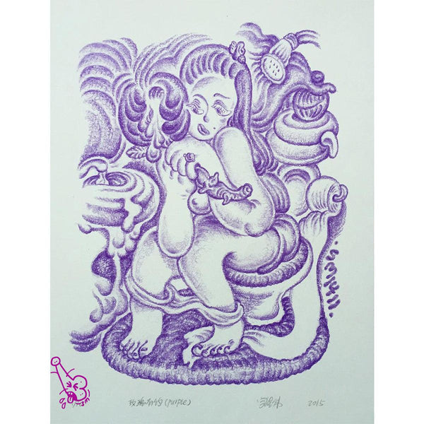 The Rose Tryst art print in purple by Strong Man – abstract erotic bathroom abstract 