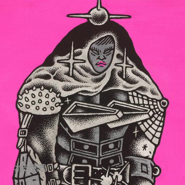 Close-up of painted female warrior face with expressive brushwork
